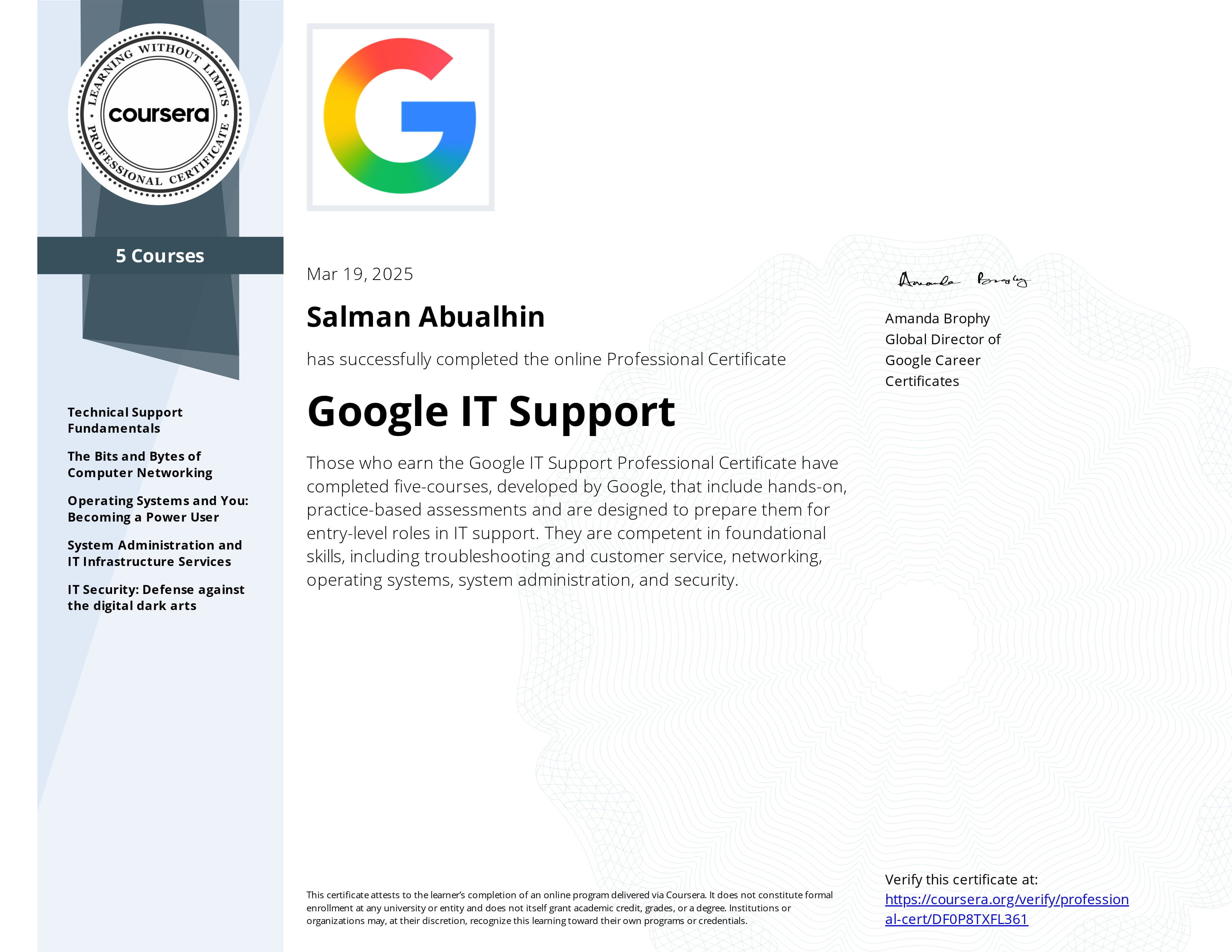 Google IT Support Specialization