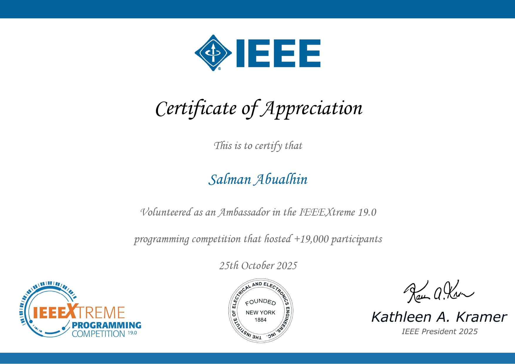 IEEEXtreme 19.0 Ambassador